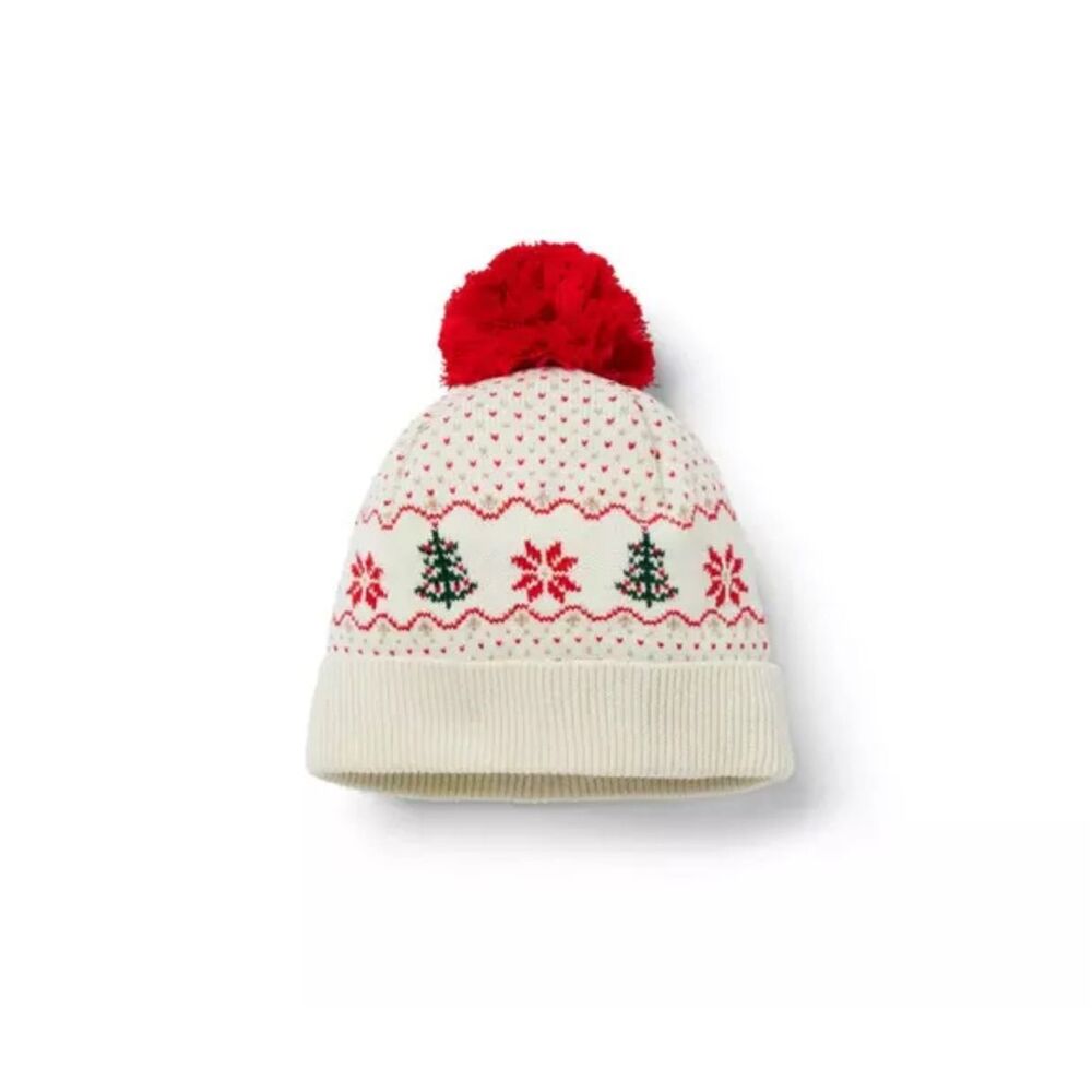 Janie and Jack Baby Fair Isle Pom Beanie in Cream And Sugar Size 12-18 Months